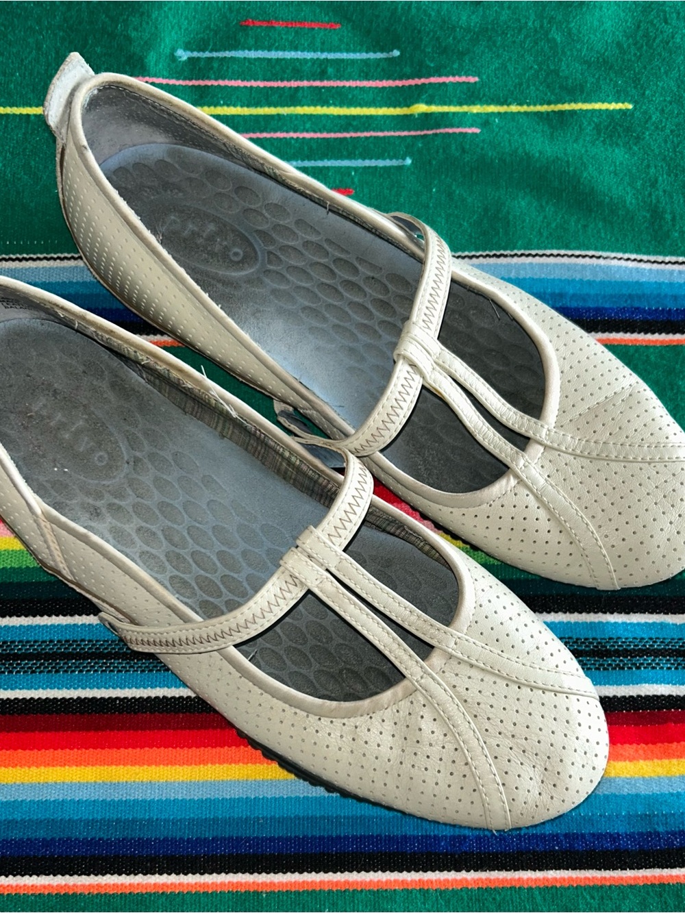 Women’s Cream Perforated T-Strap Flats